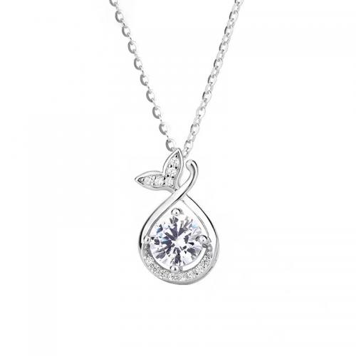 Cubic Zircon Micro Pave 925 Sterling Silver Necklace, with 5CM extender chain, plated, micro pave cubic zirconia & for woman, platinum color, Length:Approx 40 cm, Sold By PC