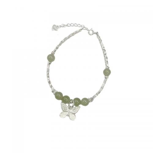 925 Sterling Silver Bracelet, with Hetian Jade, with 1.2inch extender chain, Butterfly, fashion jewelry & for woman, Length:Approx 6.3 Inch, Sold By PC