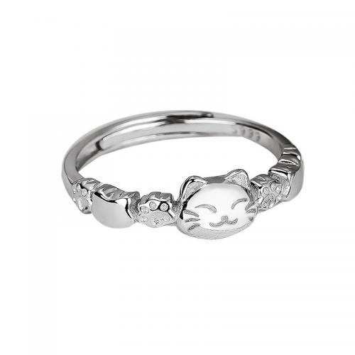 925 Sterling Silver Cuff Finger Ring, Cat, fashion jewelry & for woman, silver color, US Ring Size:7.5, Sold By PC