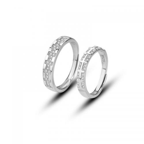 925 Sterling Silver Couple Ring platinum plated with cross pattern & micro pave cubic zirconia & for couple Sold By PC