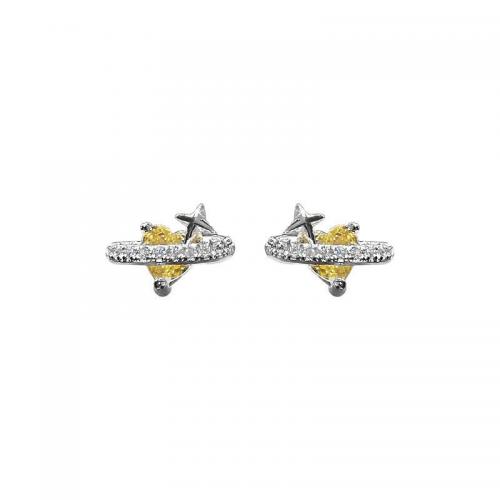 925 Sterling Silver Stud Earring Heart plated micro pave cubic zirconia & for woman Sold By Pair