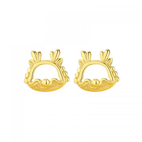 925 Sterling Silver Stud Earring Dragon gold color plated for woman & hollow Sold By Pair