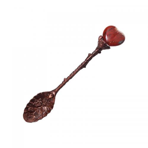 Gemstone Spoon, with Brass, Heart, plated, different materials for choice, 110mm, Sold By PC
