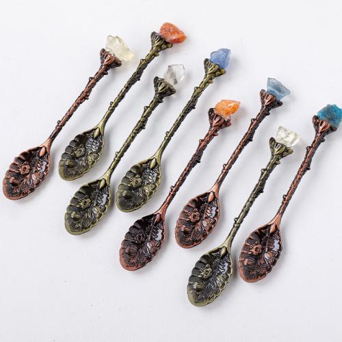 Gemstone Spoon with Brass plated random style spoon length 100-110mm Sold By PC