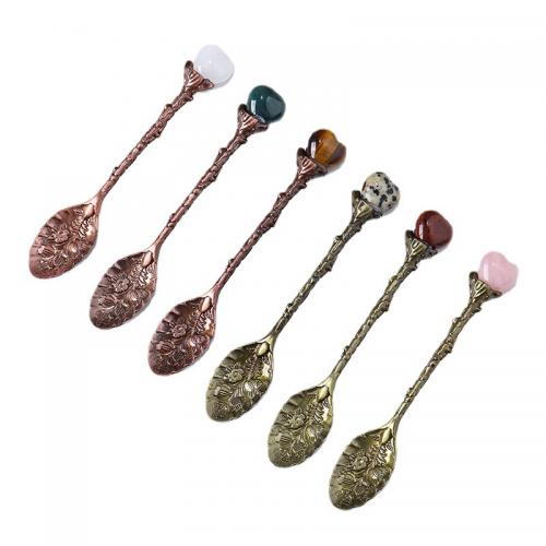 Gemstone Spoon, with Brass, Heart, plated, random style, more colors for choice, 110mm, Sold By PC