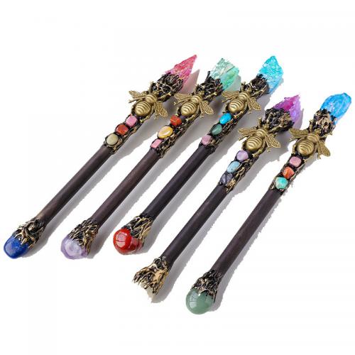 Gemstone Magic Wand Props with Zinc Alloy Bee plated decoration length 250-260mm Sold By PC