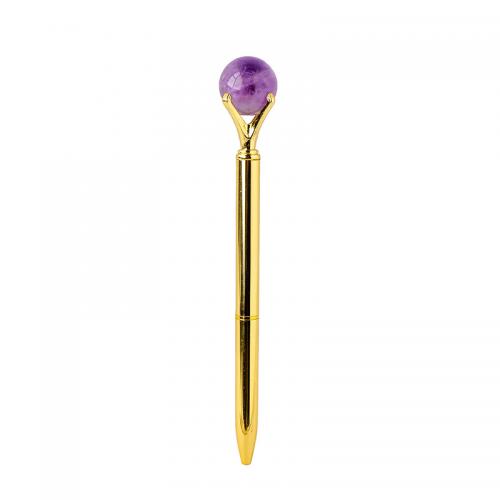 Gemstone Ballpoint Pen with Zinc Alloy gold color plated 145mm Sold By PC