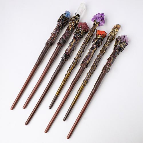 Gemstone Magic Wand Props with Wood & Zinc Alloy magic wand props length 330-340mm Sold By PC