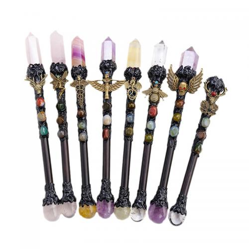 Gemstone Magic Wand Props with Wood & Zinc Alloy random style decoration length  260-290mm Sold By PC