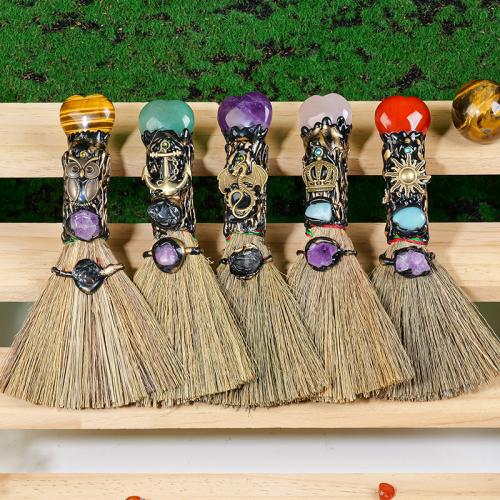 Gemstone Decoration with Straw & Zinc Alloy Broom plated 170mm Sold By PC