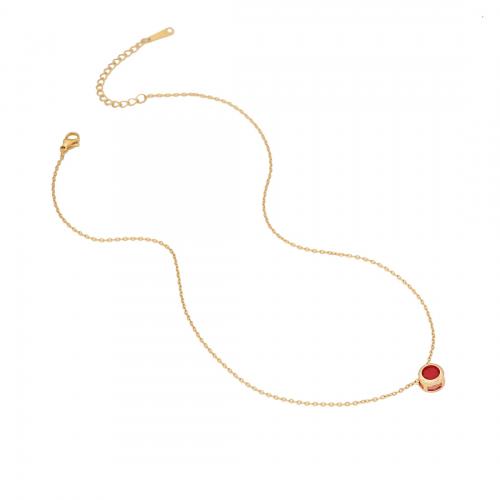 304 Edelstahl Halskette, mit Kupfer, mit Verlängerungskettchen von 2inch, rund, goldfarben plattiert, Micro pave Zirkonia & für Frau, keine, Länge:ca. 15.7 ZollInch, verkauft von PC
