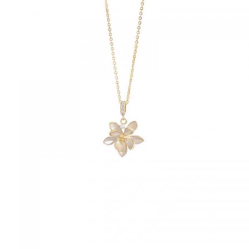 925 Sterling Silver Necklace with 2inch extender chain Lotus gold color plated cross chain & micro pave cubic zirconia & for woman & epoxy gel Length Approx 15.7 Inch Sold By PC