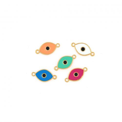 Evil Eye Connector, Brass, 18K gold plated, DIY & enamel & 1/1 loop, more colors for choice, nickel, lead & cadmium free, 7.50x15.50x1.50mm, Sold By PC