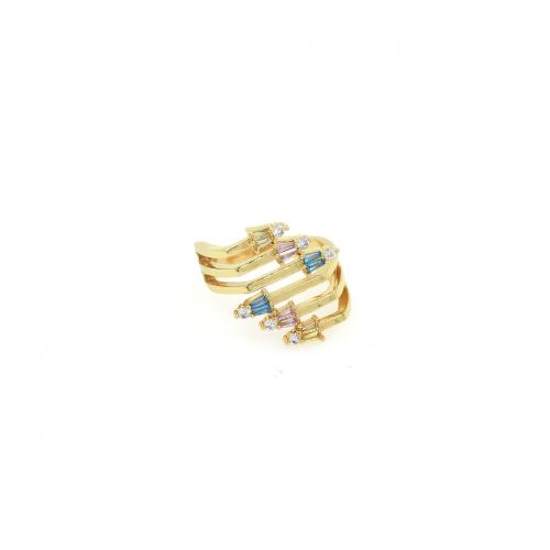 Krychlový Circonia Micro vydláždit mosazný prsten, Mosaz, 18K pozlacené, módní šperky & micro vydláždit kubické zirkony & pro ženy, smíšené barvy, nikl, olovo a kadmium zdarma, inner diameter:17~20mm, Prodáno By PC