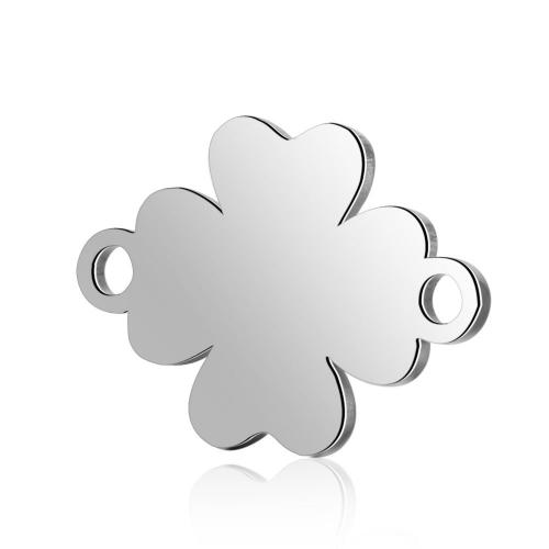 Titanium Steel Connector, Four Leaf Clover, polished, fashion jewelry & DIY & 1/1 loop, original color, 15.70x11.20mm, Approx 10PCs/Bag, Sold By Bag