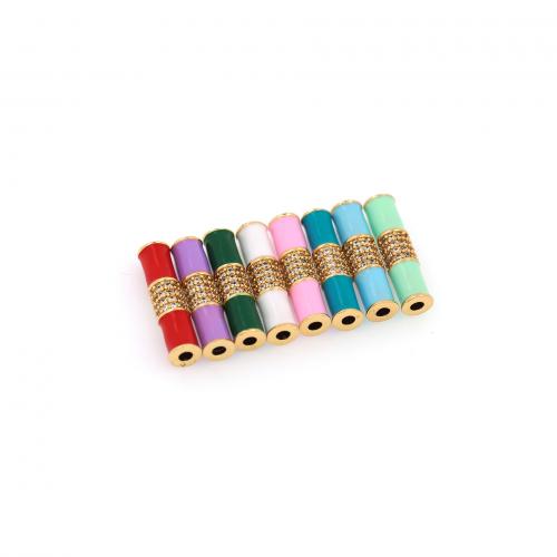 Brass Spacer Beads, Column, 18K gold plated, fashion jewelry & DIY & micro pave cubic zirconia & enamel, more colors for choice, nickel, lead & cadmium free, 4.50x20mm, Sold By PC