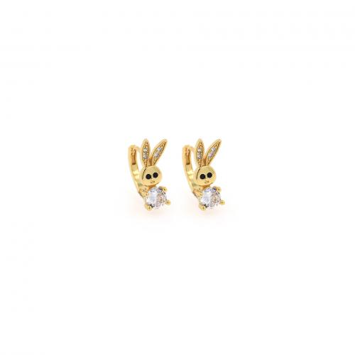Cubic Zirconia Micro Pave Brass Earring, Rabbit, 18K gold plated, fashion jewelry & micro pave cubic zirconia & for woman, nickel, lead & cadmium free, 16.50x14.80x5.50mm, Sold By Pair