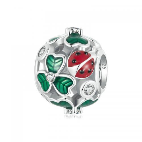 925 Sterling Silver Beads Four Leaf Clover DIY & micro pave cubic zirconia & enamel nickel lead & cadmium free Approx 4.5mm Sold By PC