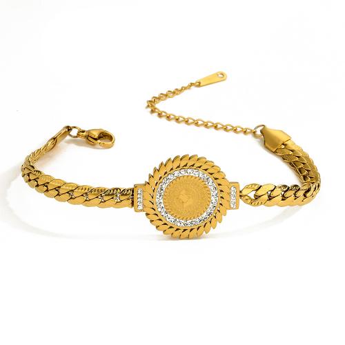 Bracelet d'acier titane, bijoux de mode & pour femme & avec strass, doré, 22x26mm, Vendu par Environ 20 cm brin