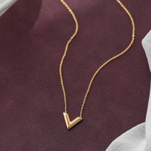 Stainless Steel Jewelry Necklace, 304 Stainless Steel, Letter V, fashion jewelry & for woman, golden, Length:Approx 45 cm, Sold By PC