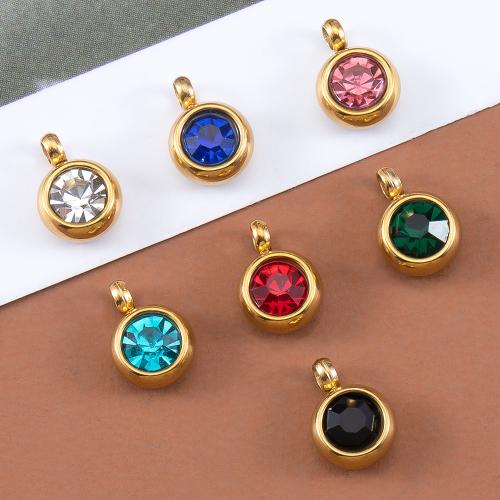 Stainless Steel Pendants, 304 Stainless Steel, DIY & micro pave cubic zirconia, more colors for choice, 6mm, Hole:Approx 2.5mm, 20PCs/Bag, Sold By Bag