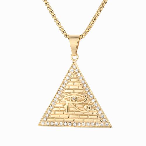 Stainless Steel Pendants, 316 Stainless Steel, Triangle, for woman & with rhinestone, golden, 47x46mm, Sold By PC