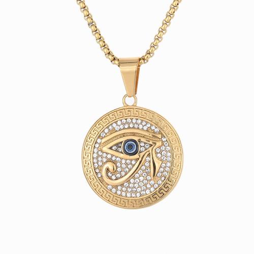 Evil Eye Pendants, 316 Stainless Steel, for woman & with rhinestone, golden, 35x40mm, Sold By PC