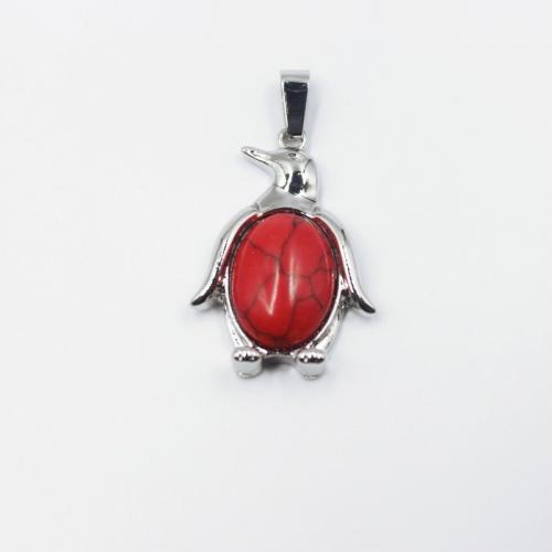 Gemstone Pendants Jewelry Natural Stone with Zinc Alloy Penguin silver color plated DIY Sold By PC