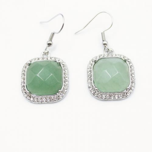 Natural Gemstone Earrings Natural Stone with Zinc Alloy Square plated fashion jewelry & for woman & with rhinestone Sold By Pair