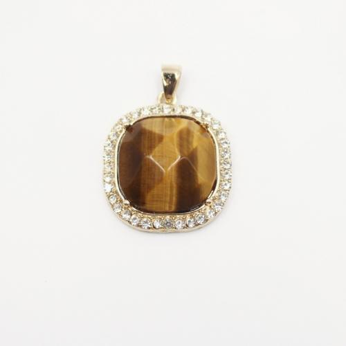 Gemstone Pendants Jewelry Natural Stone with Zinc Alloy Square plated DIY Sold By PC