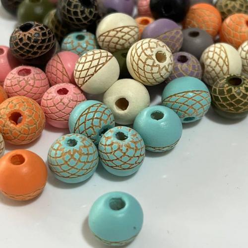 Drvene perle, Schima Superba, Krug, Izrezbaren, možete DIY, više boja za izbor, 10mm, Približno 500računala/Torba, Prodano By Torba