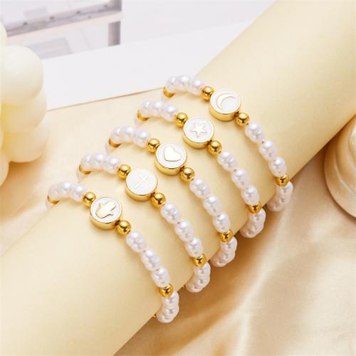 Zinc Alloy Bracelet with Cotton Thread & Plastic Pearl Round gold color plated fashion jewelry & for woman nickel lead & cadmium free Length Approx 16-26 cm Sold By PC