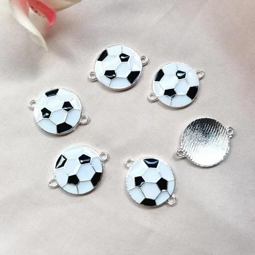 Zinc Alloy Connector Football silver color plated DIY & enamel & 1/1 loop white nickel lead & cadmium free Sold By PC