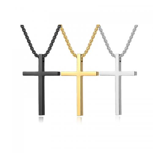 Titanium Steel Necklace, Cross, polished, fashion jewelry & for man, more colors for choice, 18x30mm, Sold By PC