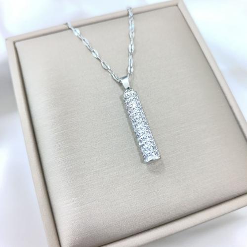 Brass Necklace, with 5CM extender chain, Column, silver color plated, fashion jewelry & for woman & with rhinestone, nickel, lead & cadmium free, Length:40 cm, Sold By PC