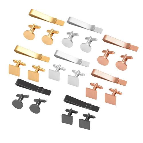 304 Stainless Steel Tie Clip Cufflink Set, tie clip & cufflink, Round, plated, different styles for choice & for man, more colors for choice, Sold By Pair