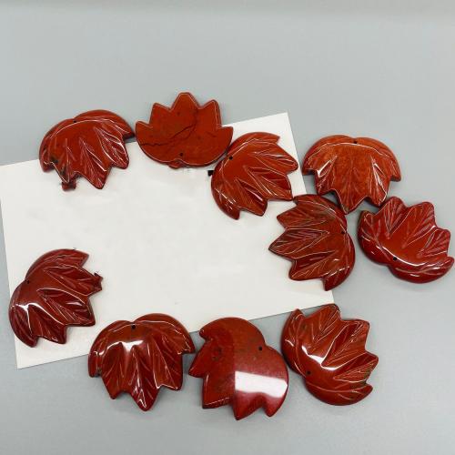 Red Jasper Κρεμαστό κόσμημα, Φύλλο σφενδάμνου, DIY, κόκκινος, 42x50x8mm, Sold Με PC