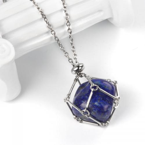 Natural Gemstone Necklace Natural Stone with 304 Stainless Steel irregular fashion jewelry Length 35 cm Sold By PC