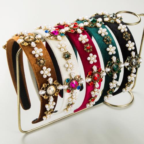 Hair Bands Velveteen with Glass Rhinestone & Plastic Pearl for woman Sold By PC