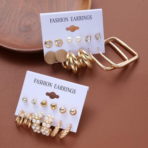 Zinc Alloy Drop Earrings with Crystal & Plastic Pearl 12 pieces & fashion jewelry & for woman nickel lead & cadmium free Sold By Set