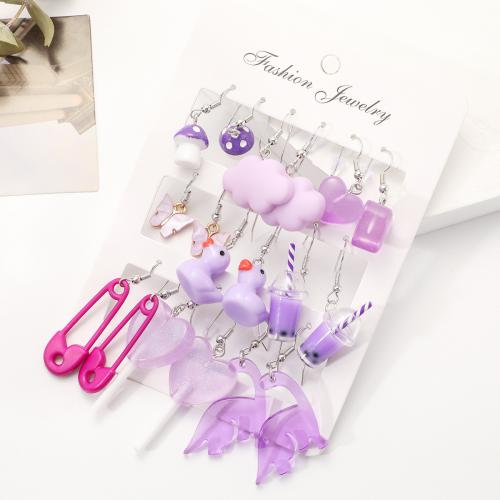 Zinc Alloy Drop Earrings with Resin 12 pieces & fashion jewelry & for woman purple nickel lead & cadmium free Sold By Set