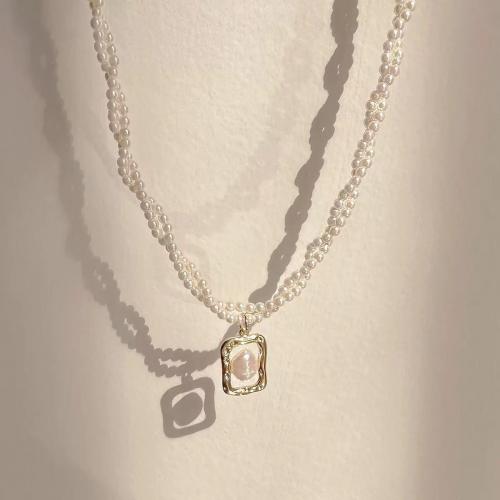 Brass Necklace, with Freshwater Pearl, with 5CM extender chain, plated, for woman, white, Length:Approx 40 cm, Sold By PC