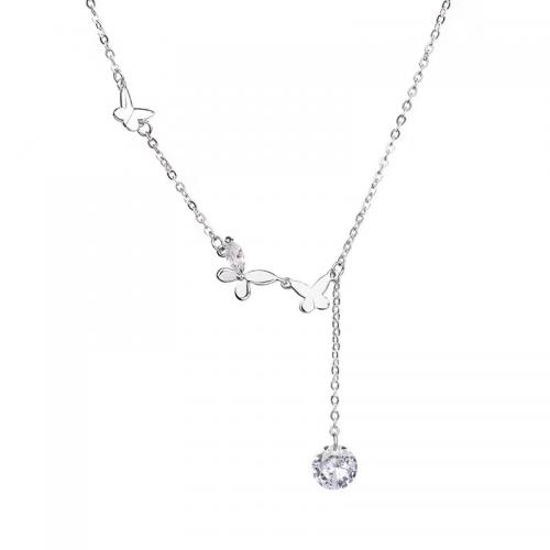 Cubic Zircon Micro Pave Brass Necklace with 5CM extender chain plated micro pave cubic zirconia & for woman platinum color Length Approx 45 cm Sold By PC