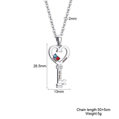 Cubic Zircon Micro Pave Mässing Halsband, med 5CM extender kedja, Nyckel, plated, micro bana cubic zirconia & för kvinna, platina färg, Längd Ca 50 cm, Säljs av PC
