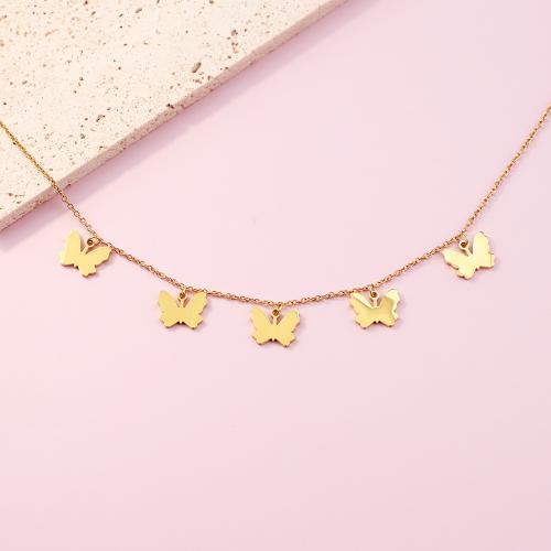 Edelstahl Schmuck Halskette, 304 Edelstahl, mit Verlängerungskettchen von 5CM, Schmetterling, plattiert, für Frau, goldfarben, Länge:ca. 50 cm, verkauft von PC