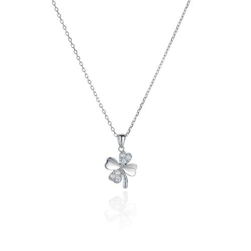 Cubic Zircon Micro Pave Brass Necklace, with 5CM extender chain, Four Leaf Clover, plated, micro pave cubic zirconia & for woman, platinum color, Length:Approx 40 cm, Sold By PC