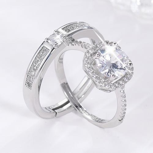 Cubic Zirconia Micro Pave Brass Ring plated Unisex & micro pave cubic zirconia platinum color Sold By PC