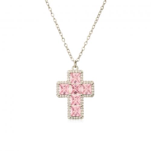 Cubic Zircon Micro Pave Brass Necklace Cross plated micro pave cubic zirconia & for woman Sold By PC