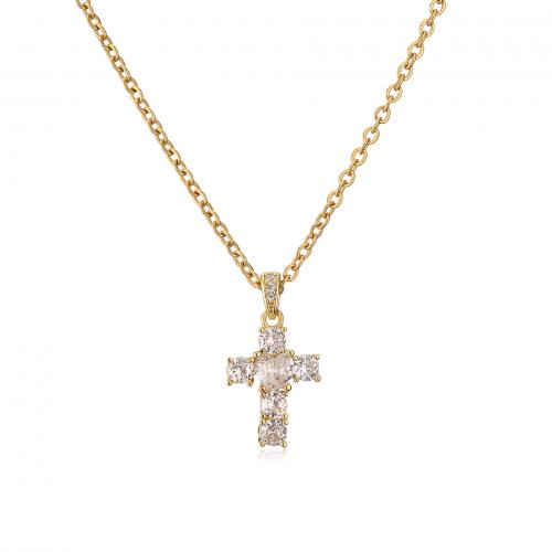 Cubic Zircon Micro Pave Brass Necklace, with 5CM extender chain, Cross, plated, micro pave cubic zirconia & for woman, more colors for choice, Length:Approx 40 cm, Sold By PC