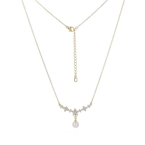 Cubic Zircon Micro Pave Brass Necklace, with Plastic Pearl, with 5CM extender chain, plated, different styles for choice & micro pave cubic zirconia & for woman, more colors for choice, Length:Approx 46 cm, Sold By PC
